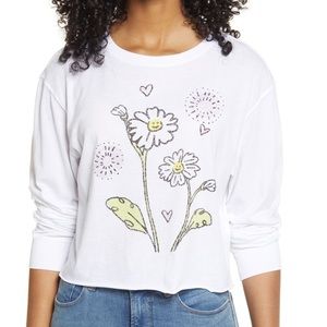 BP X Nordstrom white cotton modal hippie boho floral shirt size XXS NWT